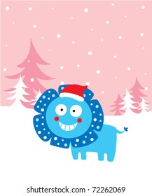 cute little lion xmas greeting card