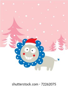 cute little lion xmas greeting card