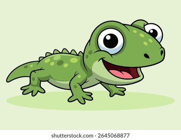 cute little lizard with big eyes  running and and smiling happy 