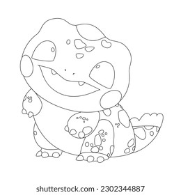 Cute little lizard with a kind smiling face and big eyes. Vector pet illustration drawn in a simple graphic outline style. Coloring book page design