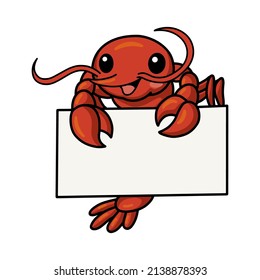 Cute little lobster cartoon with blank sign