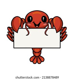 Cute little lobster cartoon with blank sign