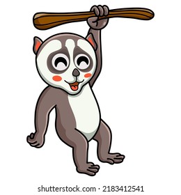 Cute little loris cartoon hanging on tree