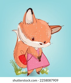 Cute little lovely lady Fox with pink dress