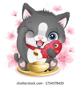 Cute little lucky kitty illustration