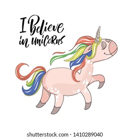 Cute little magical unicorn. hand drawing illustration for children.