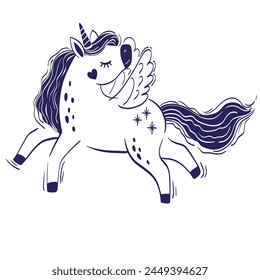 Cute little magical unicorn. Vector hand drawing illustration isolated on white background