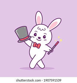cute little magician rabbit with hat and magic stick