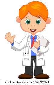 Cute Little Male Doctor Waving Hand