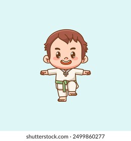 Cute little man training Karate arte marcial chibi kawaii personaje mascota deporte Icon set