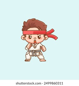 Cute little man training Karate arte marcial chibi kawaii personaje mascota deporte Icon set