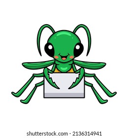 Cute little mantis cartoon with blank sign