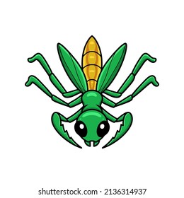 Cute little mantis cartoon character