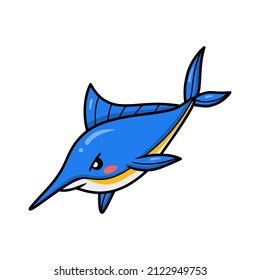 Cute little marlin cartoon swimming