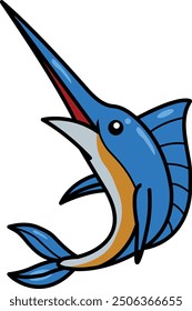 cute little marlin cartoon vector art illustration