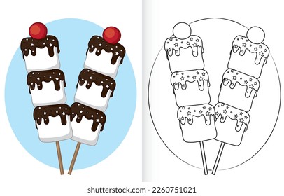 Cute little marshmallows on stick. marshmallows Coloring Page for Kids