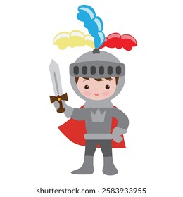 Cute little medieval knight boy  vector cartoon flat style illustration