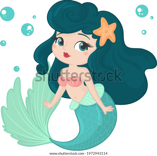 Cute Little Mermaid Bubblesblue Cute Little Stock Vector (Royalty Free ...