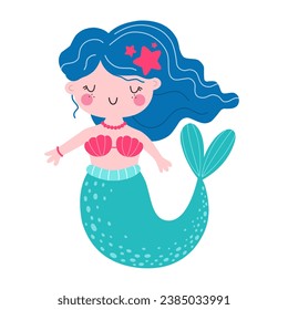 Pequeño personaje de sirena, ilustración para niños, impreso en estilo plano.