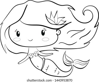 Cute little mermaid. Coloring book. Vector cartoon mermaid. Vector illustration for children.