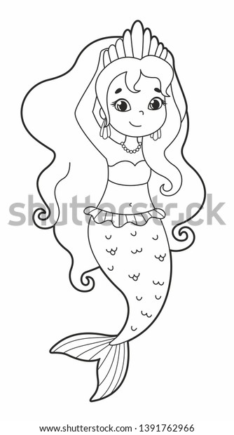 Cute Little Mermaid Coloring Book Vector Stock Vector Royalty Free 1391762966