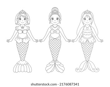 Cute little mermaid costume coloring page illustration