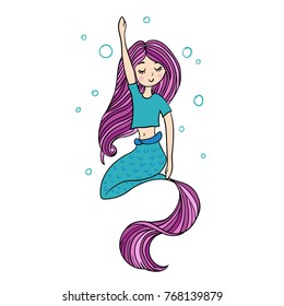 cute little mermaid, doodle nursery illustration
