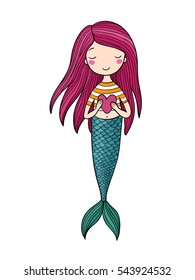 Cute little mermaid with heart. Siren. Sea theme. vector illustration on a white background. 