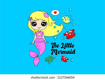 cute little mermaid kids illustration vector 