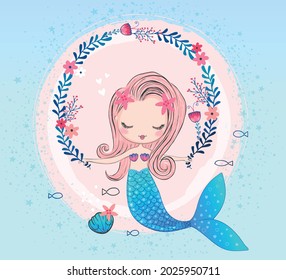 Cute Little Mermaid in the Ocean