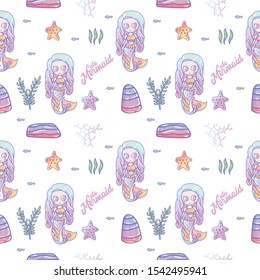 Cute little mermaid pattern for kids fashion artwork, children books, paper, prints, greeting cards, wallpapers.