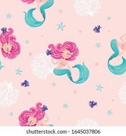 Cute little mermaid pattern for kids fashion artwork, children books, paper, prints, greeting cards, wallpapers.