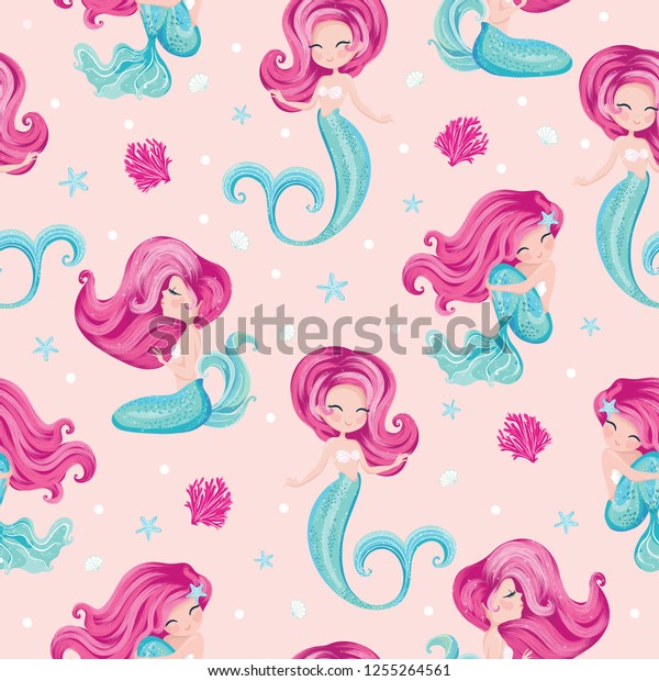 Cute little\
mermaid pattern for kids fashion artwork, children books, paper,\
prints, greeting cards,\
wallpapers.