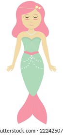 cute little mermaid with pink hair, kids vector illustration, cartoon in flat style