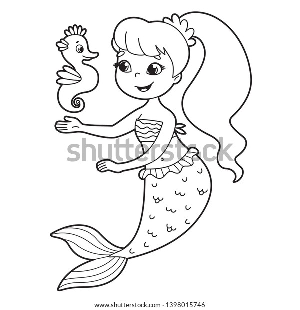 Cute Little Mermaid Sea Horse Coloring Stock Vector (Royalty Free ...