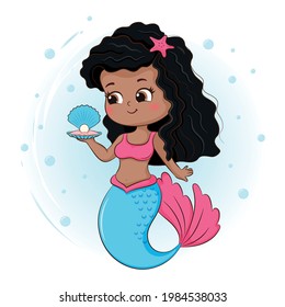 Cute little mermaid and seashell vector illustration