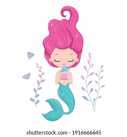 Cute little mermaid. Siren. Vector illustration