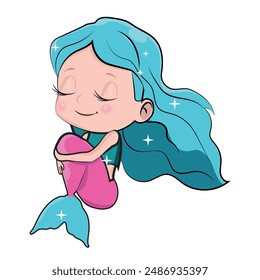 Cute little mermaid. Siren. Vector illustration.