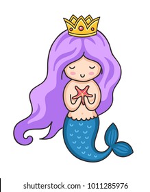 Cute little mermaid with starfish.