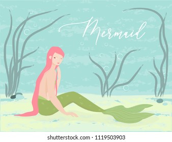 Cute little Mermaid. Vector. 