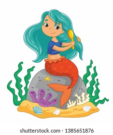 Cute little mermaid. Vector cartoon mermaid. Vector illustration for children