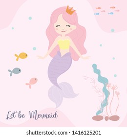 Cute little mermaid vector. Illustration.