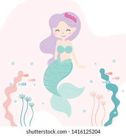 Cute little mermaid vector. Illustration.
