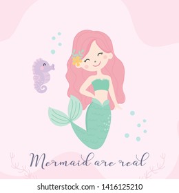 Cute little mermaid vector. Illustration.