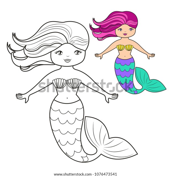 Cute Little Mermaid Vector Illustrationcoloring Book Stock Vector ...