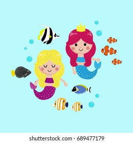 cute little mermaids are under the sea