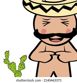 cute little mexican kid character cartoon kawaii expression illustration in vector format