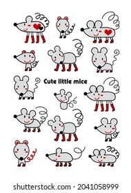 Cute little mice. Drawings by children. Illustration set. vector.