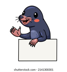 Cute little mole cartoon with blank sign