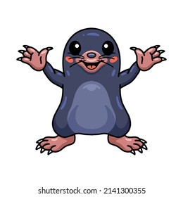 Cute little mole cartoon raising hands